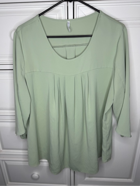 Amazon Tops - Amazon Sage Green Pleated Scoop-Neck Blouse